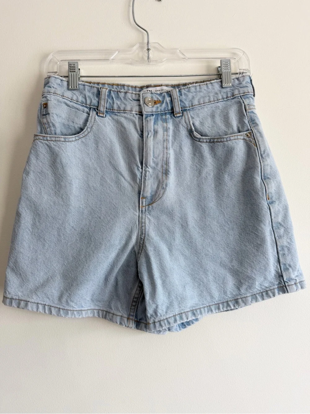 Zara Light Blue High-Rise Denim Shorts Mom Jorts Y2K Light Wash